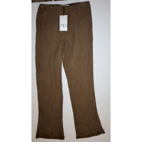 Zara Women's Sz XS Olive Green Wrinkle Effect Full Length Pants - Picture 1 of 7